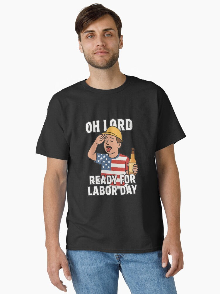 Funny Labor Day USA Design – Patriotic Worker With Beer & American Flag