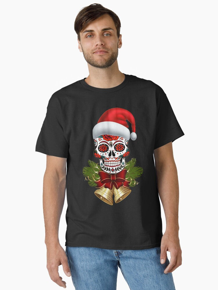 Christmas Santa Hat Day Of The Dead Sugar Skull Classic T-Shirt | Graphic T-Shirt for Unisex