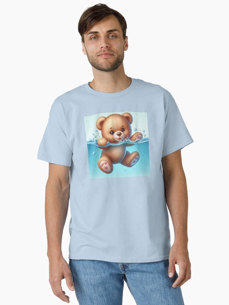 LITTLE TEDDY BEAR LEARNING TO SWIM Classic T Shirt T Shirt Premium Print Futuristic Style