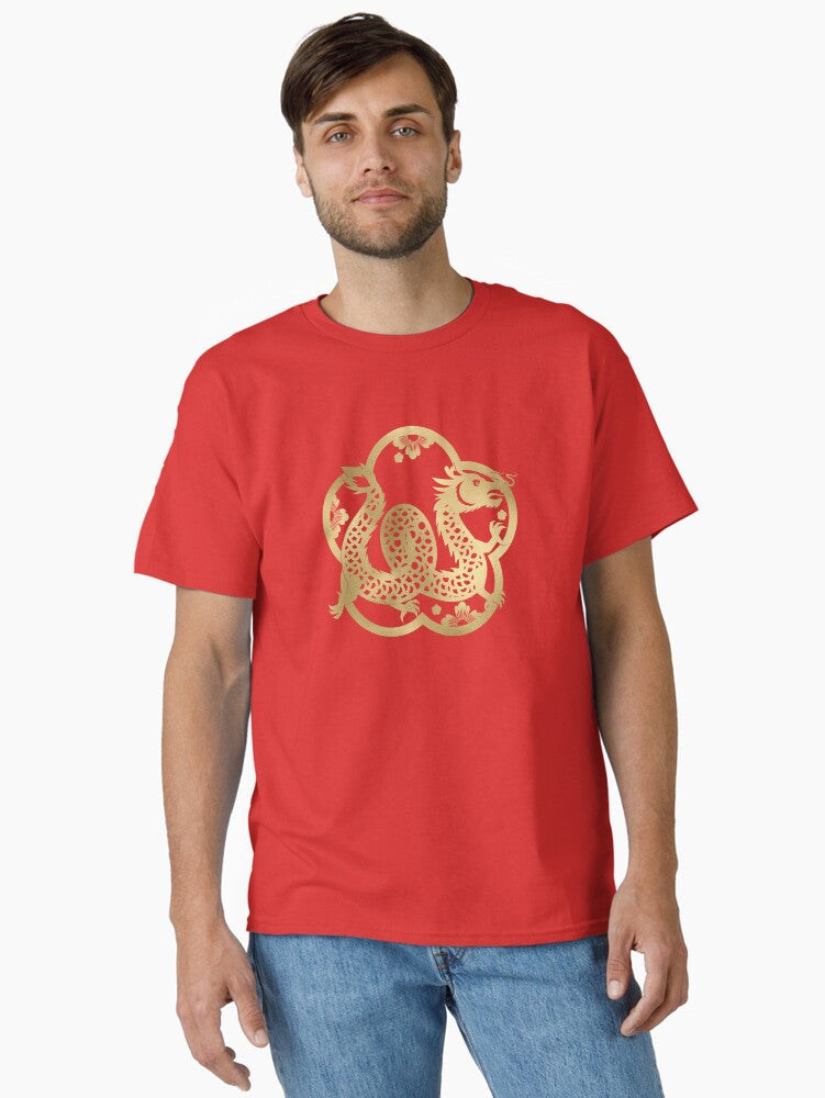 2024 - Year of the Dragon Happy Chinese New Year Lunar New Year Gold Metallic Classic T-Shirt | Premium Unisex T-Shirt, Trending Graphic Tee