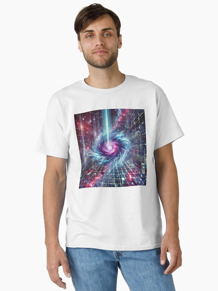 Quantum Glitch Cybernetic Rift Futuristic Digital Energy Distortion Classic T Shirt T Shirt Comfort Fit Futuristic Style