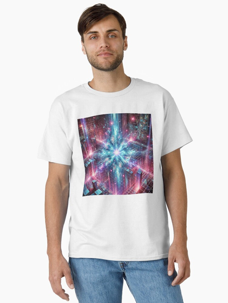 Quantum Glitch Cyber Void Rift Futuristic Neon Digital Collapse Classic T Shirt T Shirt AI Inspired Art Futuristic Style