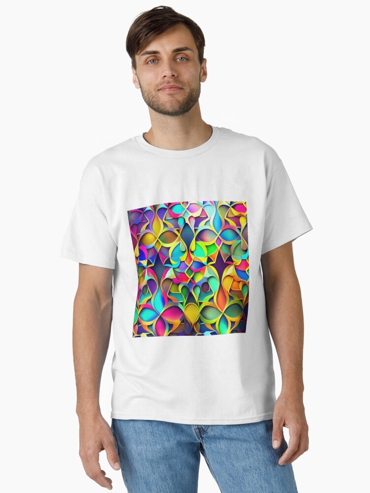 Abstract Brilliant Futuristic Anime Rainbow Moroccan Pattern Digital Painting Classic T Shirt T Shirt Premium Print