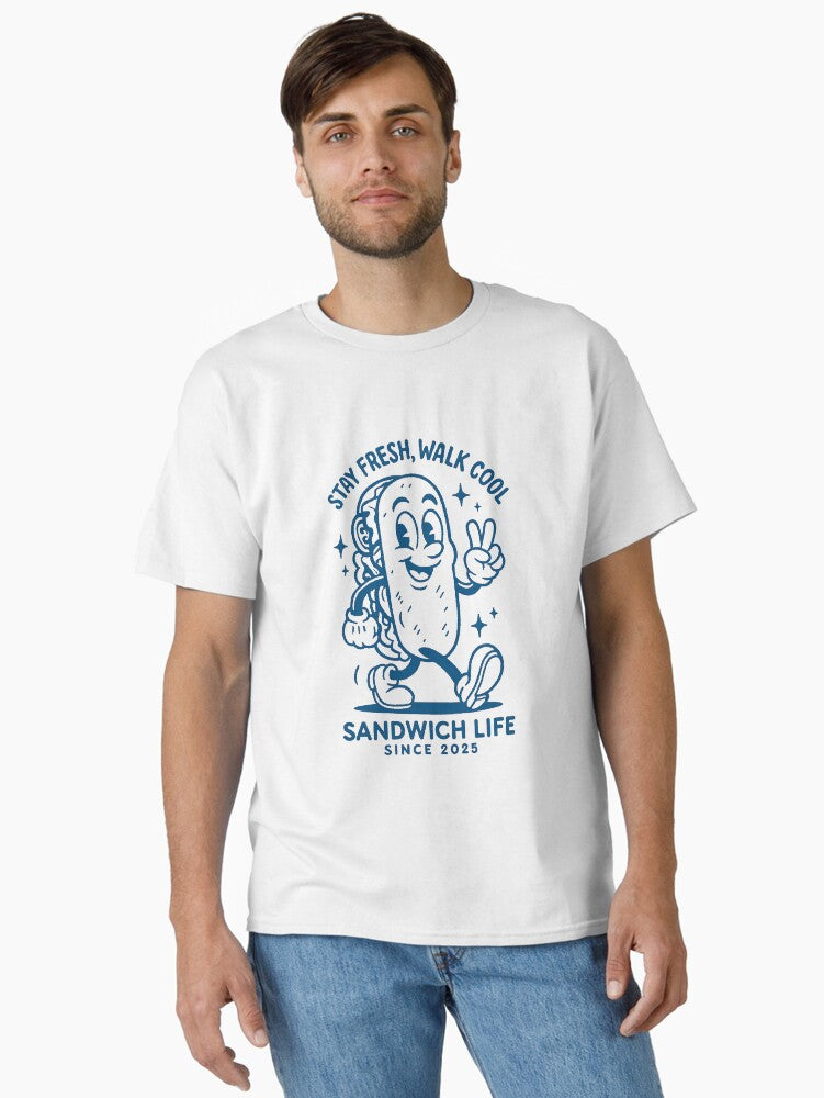 Cool Sandwich Blue Retro Line Art Classic T-Shirt | Graphic T-Shirt for Unisex