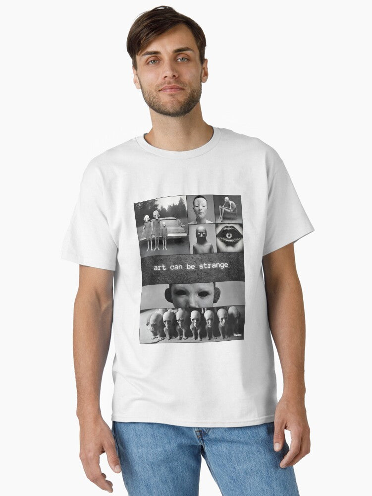 ART can be strange composition of creepy graphics black and white Classic T Shirt T Shirt Comfort Fit Futuristic Style