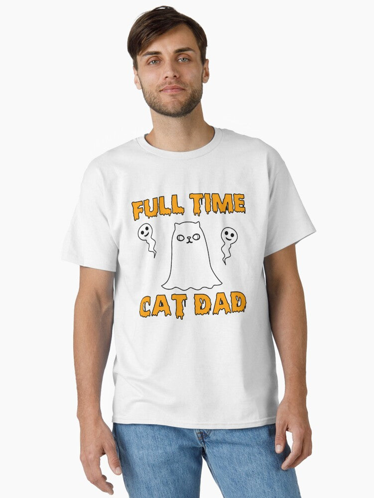 Full Time Cat Dad, Funny Cat Wearing Ghost Halloween Gift for Dad T-Shirt