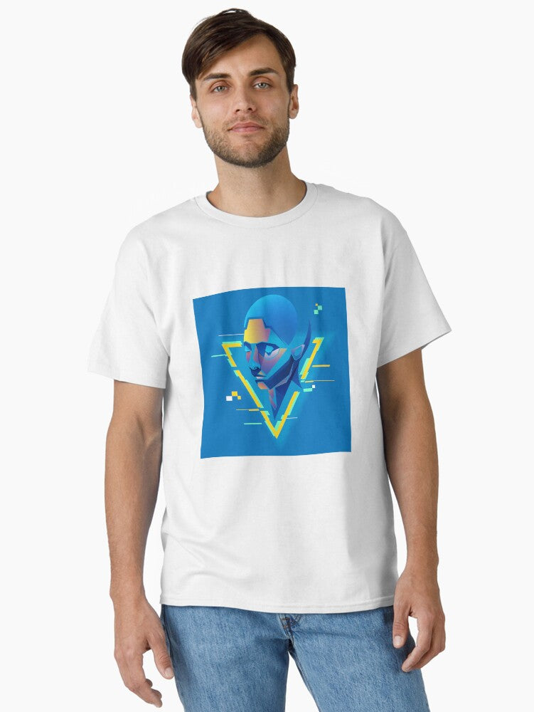 graphic of AI artificial intelligence head presented in cyberpunk vivid colour Classic T Shirt T Shirt Premium Print