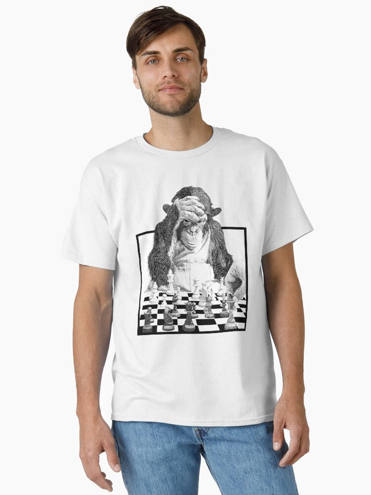 Monkey Playing Chess Classic T-Shirt | Graphic T-Shirt for Unisex