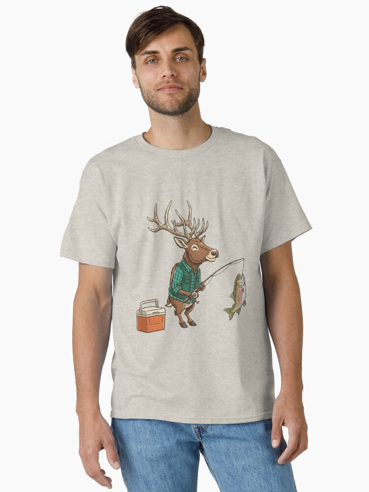 An Elk Fishing With a Cooler T-Shirt