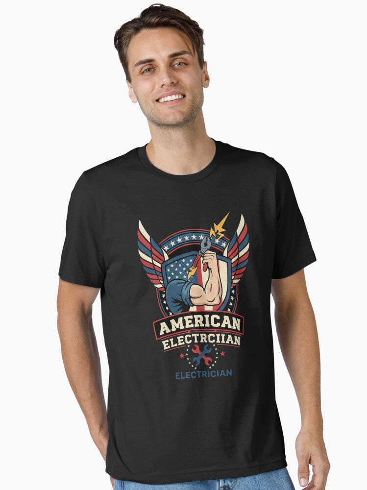 American Electrician T-Shirt Patriotic USA Electrician Lightning Design