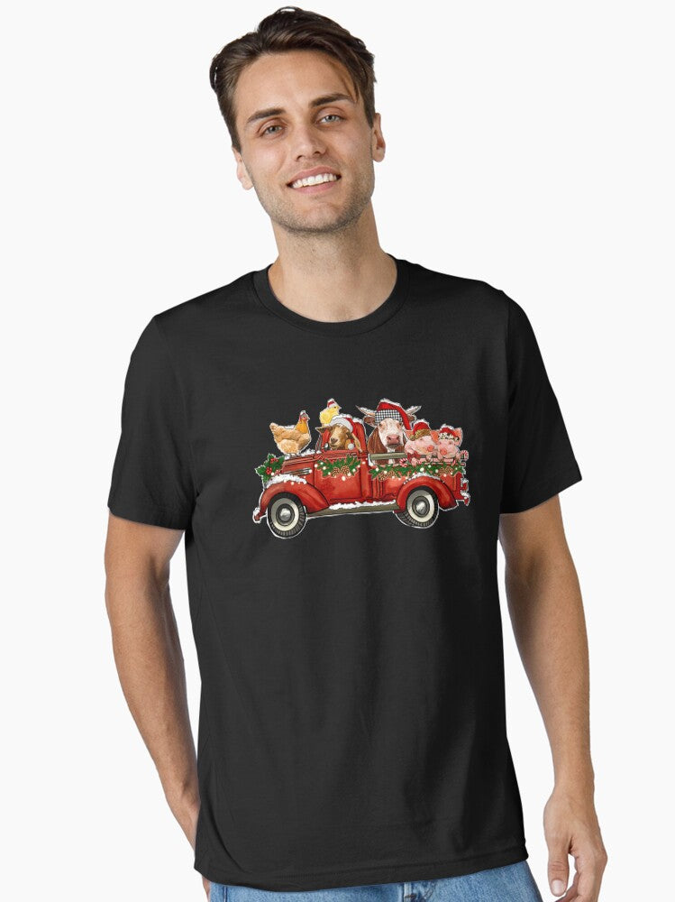 Merry Christmas Animals Farm Santa Red Truck Light Pajamas Essential T-Shirt | Premium Unisex T-Shirt, Trending Graphic Tee