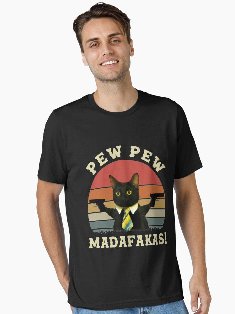 Retro Funny Black Cat Pew Pew Madafakas Vintage Essential T-Shirt | Premium Unisex T-Shirt, Trending Graphic Tee