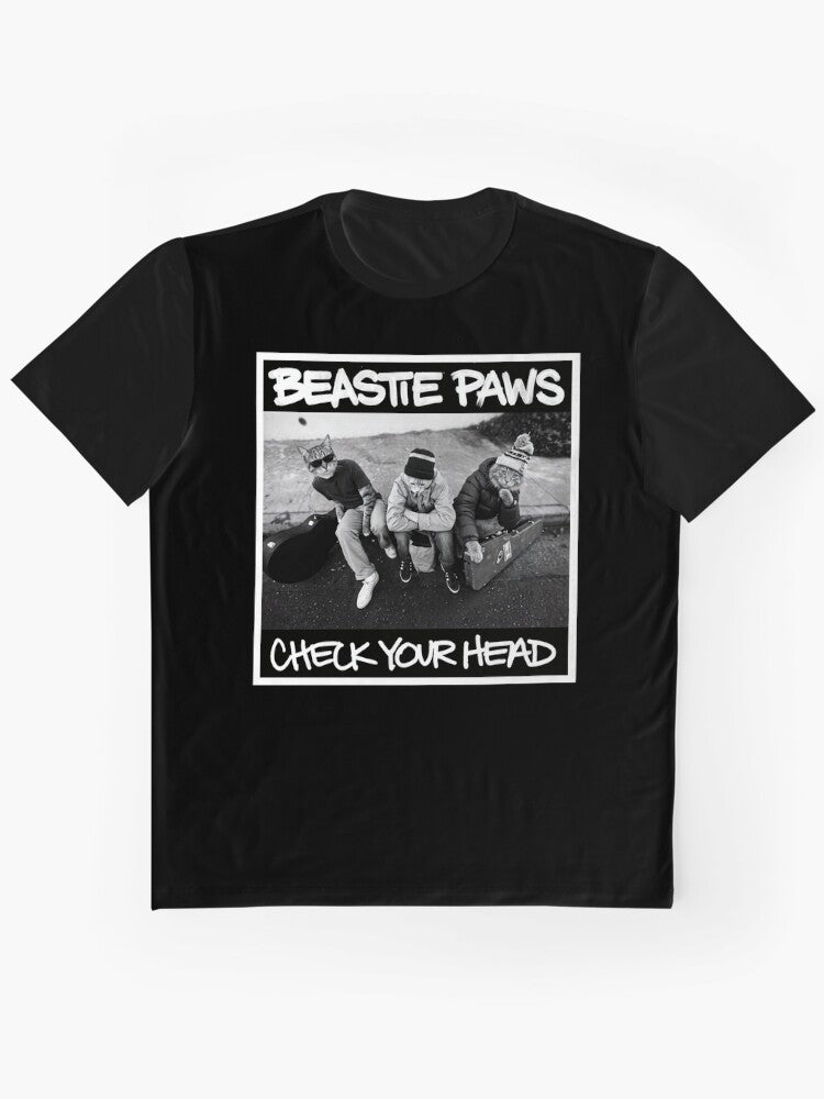 Beastie Paws Check Your Head Funny Cat Hip Hop Parody Graphic T Shirt Everyday Wear