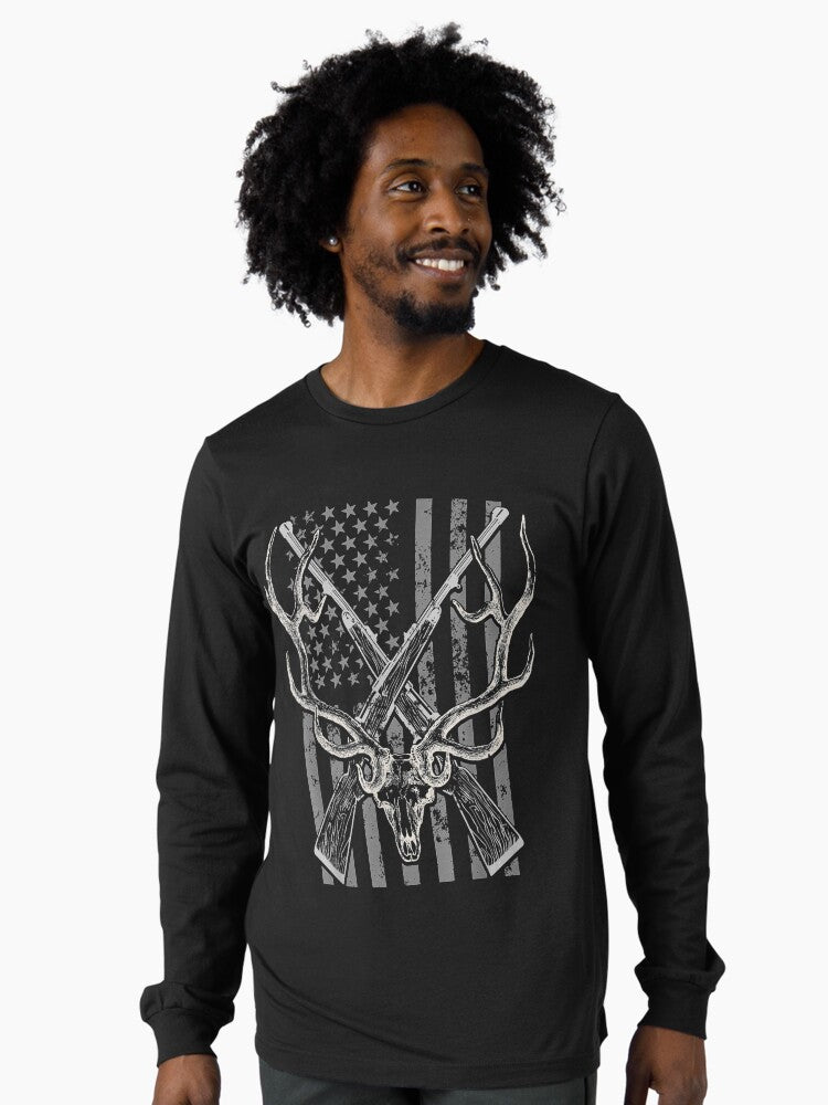 American Flag Deer Hunting Usa Vintage Gifts Long Sleeve T-Shirt