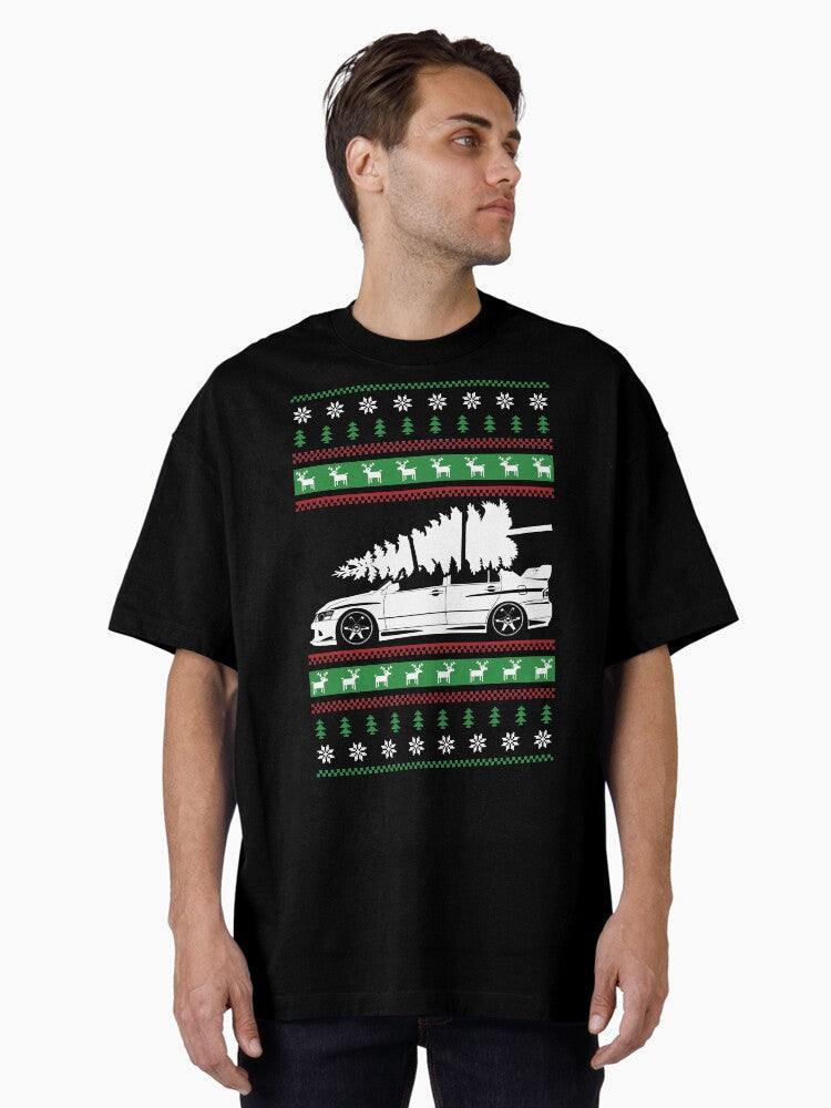 Christmas Mitsubishi Lancer Evolution IX PRESENT Oversized T-Shirt | Premium Unisex T-Shirt, Trending Graphic Tee