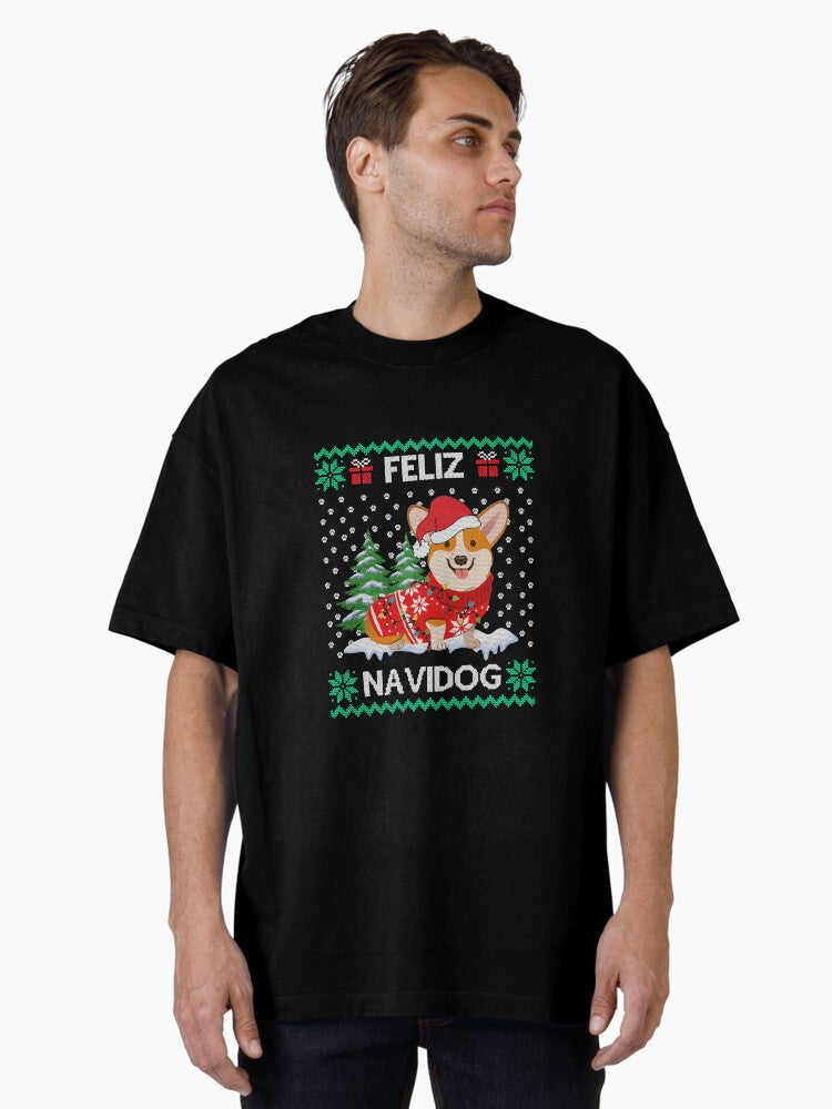Feliz Navidog Pajamas With Dog Love Oversized T-Shirt | Premium Unisex T-Shirt, Trending Graphic Tee