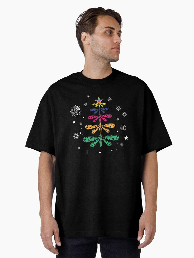 Christmas insect Lover Xmas Dragonfly Christmas tree Oversized T-Shirt | Premium Unisex T-Shirt, Trending Graphic Tee