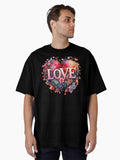 Floral heart with Love Valentine s Day design Oversized T Shirt T Shirt Trending US Futuristic Style