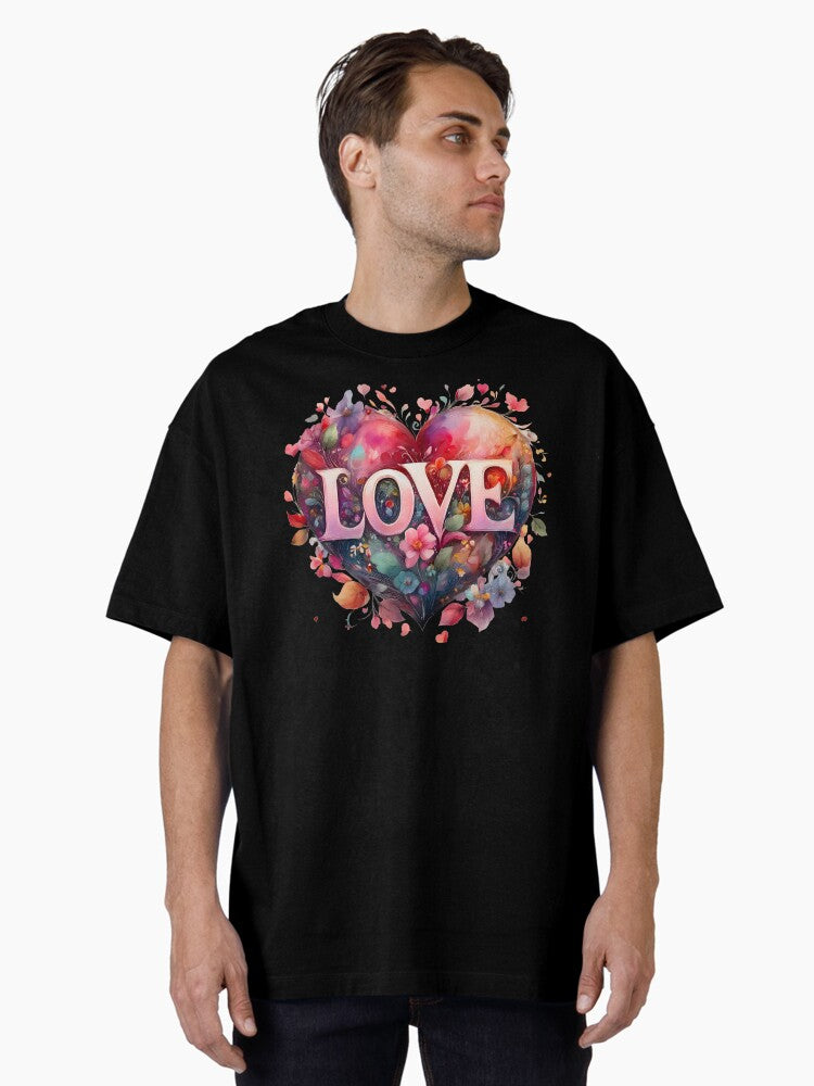 Floral heart with Love Valentine s Day design Oversized T Shirt T Shirt Trending US Futuristic Style