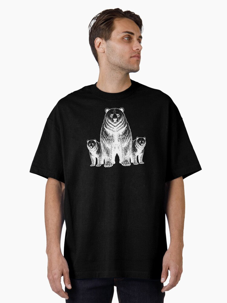 Vintage Grizzly Bear Family Hunting Retro Tattoo Oversized T-Shirt
