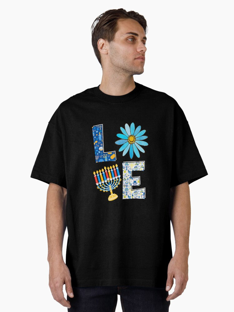 Love Jewish Daisy Hanukkah Pajamas Oversized T-Shirt | Premium Unisex T-Shirt, Trending Graphic Tee