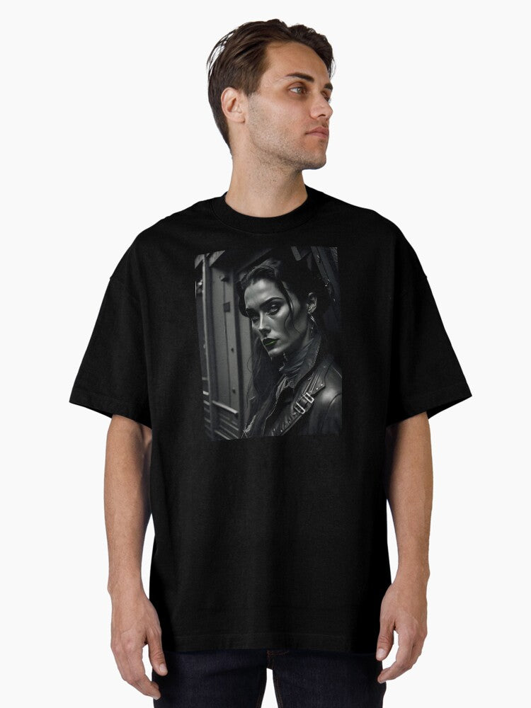 Old West Noir Woman Dark Classic Vintage AI Black and White Oversized T Shirt T Shirt Premium Print Daily Wear
