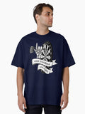 Dart dart board with banner saying one hundred and eighty skeleton hand puts 3 darts in triple 20 for dart players dart fans Oversized T-Shirt | Graphic T-Shirt for Unisex