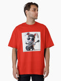 Rock White Fur Bunny with Guitar and Sunglasses Oversized T Shirt T Shirt High Search Demand Daily Wear