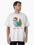 New Year Budgie Happy New Year Parakeet Holiday Art Oversized T-Shirt | Premium Unisex T-Shirt, Trending Graphic Tee