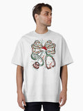 Christmas Stethoscope with Santa Hat and Floral Bow Design Oversized T-Shirt | Graphic T-Shirt for Unisex