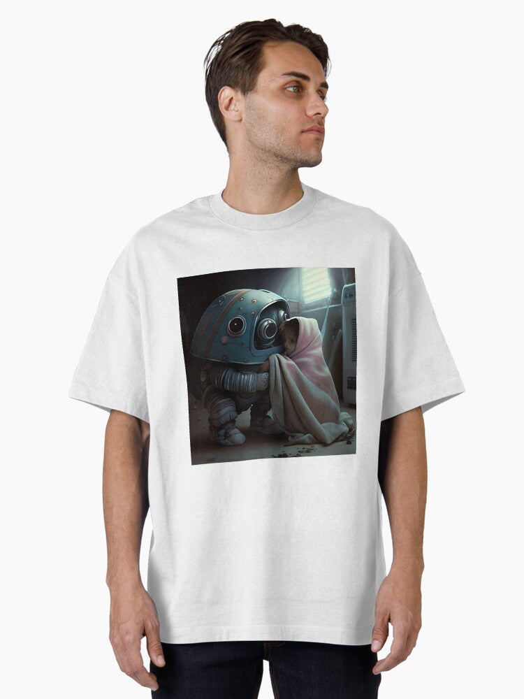 Investigating Under the Robots Blanket Digital Painting Oversized T Shirt T Shirt Streetwear Style Futuristic Style