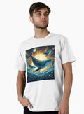 Whales soar through a starry sky their graceful forms illuminated by the moon Clouds and a distant o T Shirt