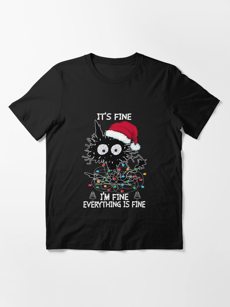 Black Cat Christmas Matching It's Fine I'm Everything is Cats Essential T-Shirt