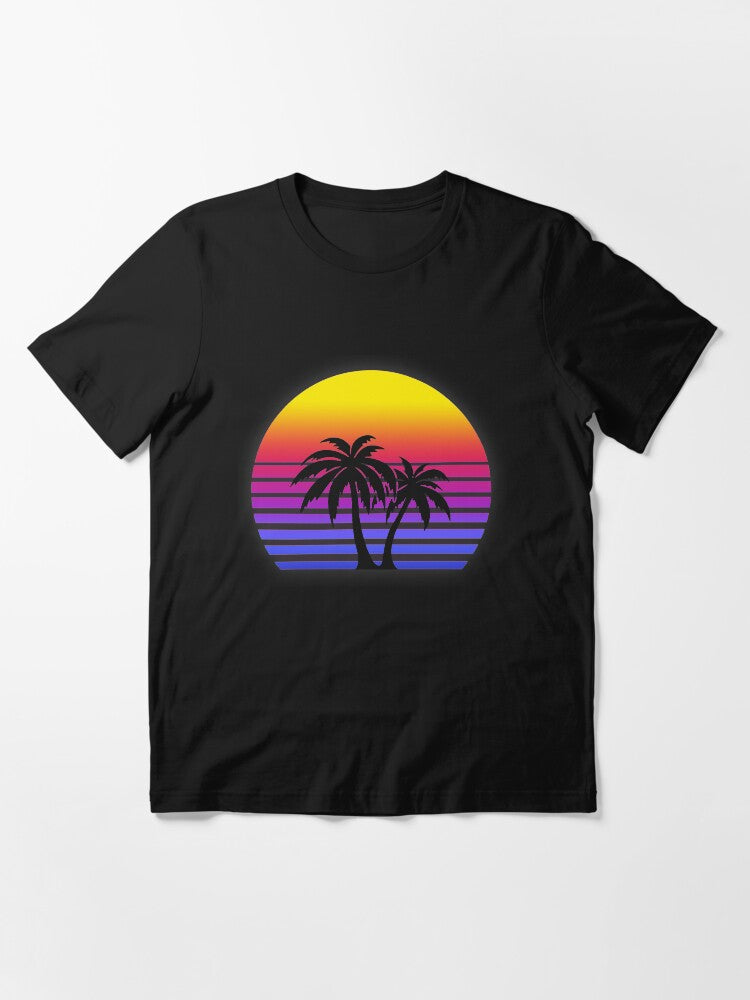 Synthwave Sun Palm Trees Essential T Shirt Everyday Wear