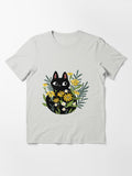 Black Cat with Flowers Essential T-Shirt