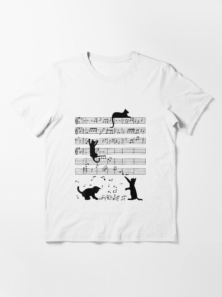Black Cat Climbing Playing Sheet Music Note Lover Essential T-Shirt