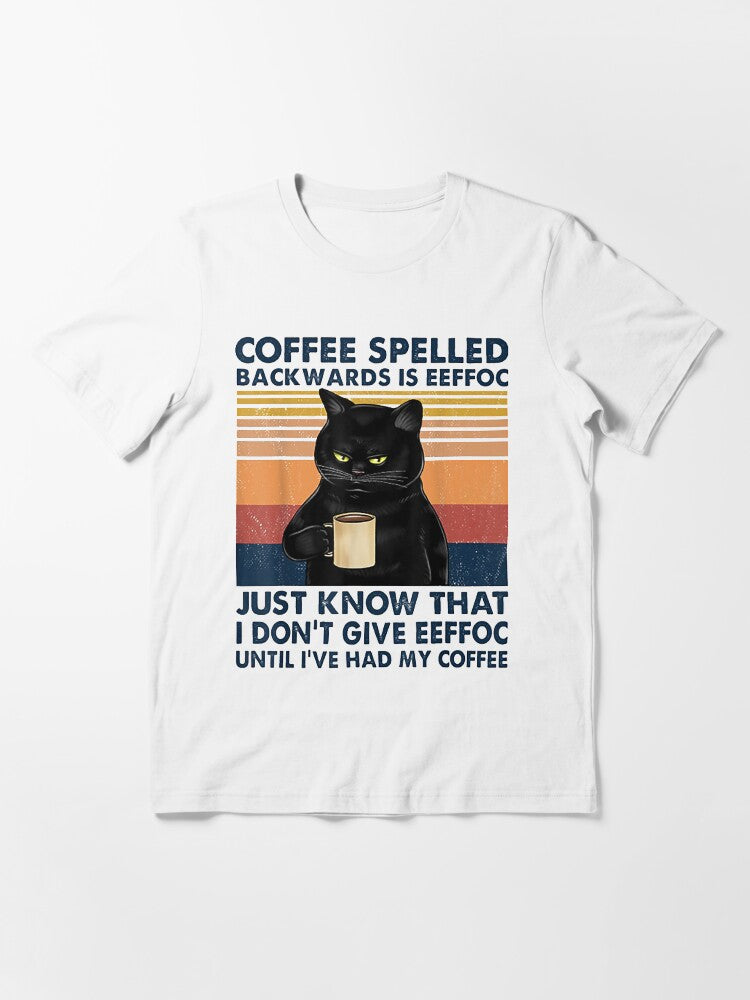 Coffee Spelled Backwards is Eeffoc Cat Drinking Vintage Essential T-Shirt