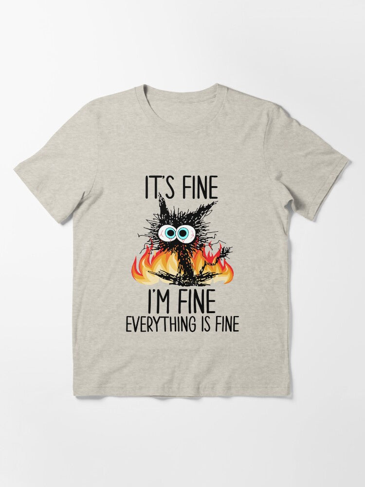 Fire It's Fine I'm Everything is Funny Black Cat Essential T-Shirt
