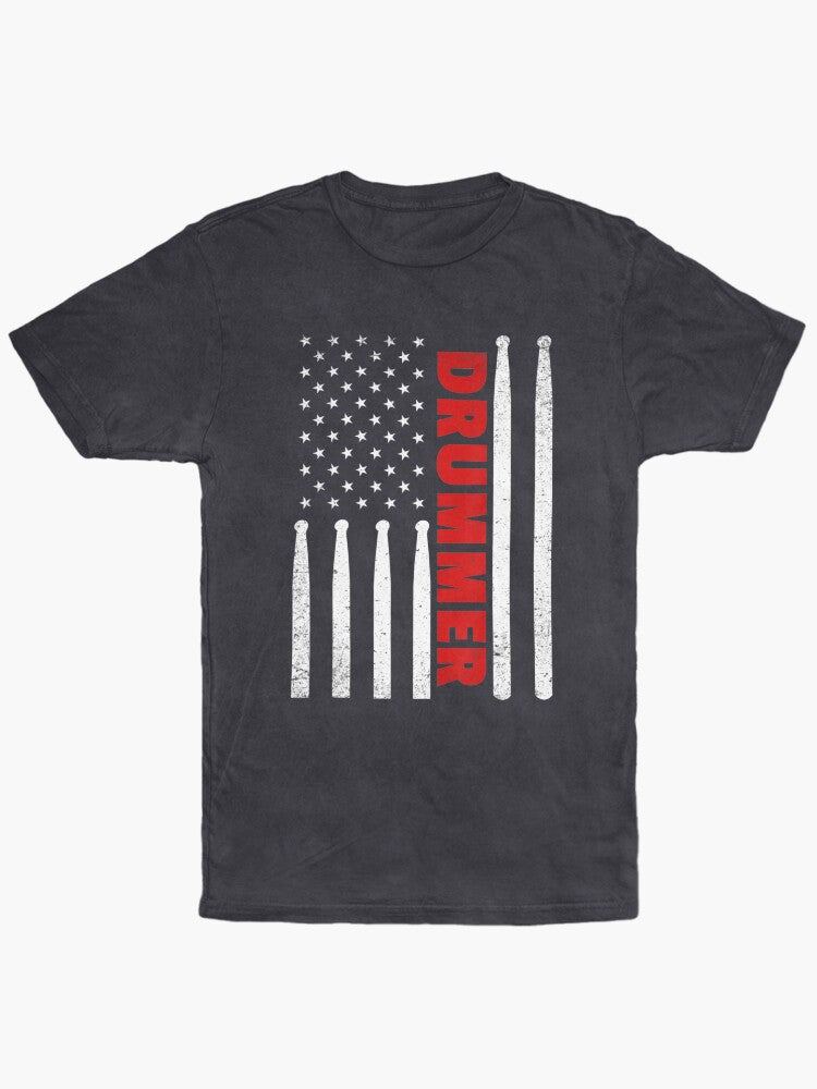 Drummer Vintage American Flag Drumming 4th of July Wash T-Shirt